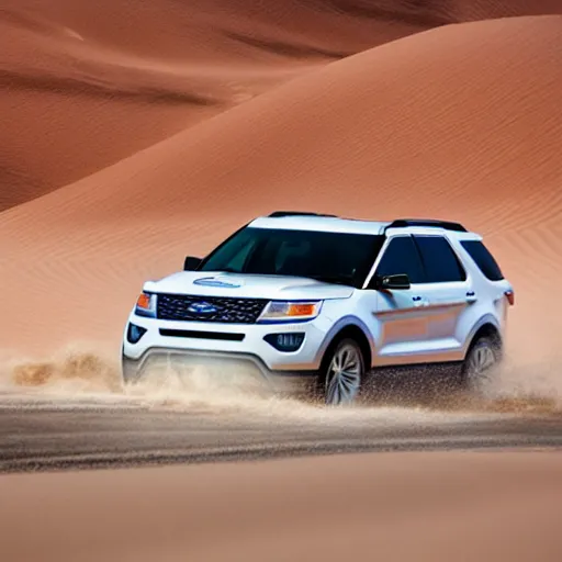 Image similar to 2018 Ford Explorer, car photography, desert, throwing sand