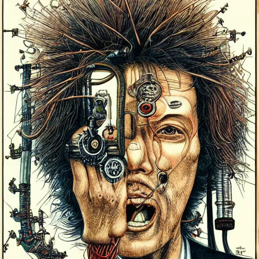 Prompt: portrait mad scientist painted in jacek yerka style drawn by takato yamamoto, inspired by steampunk, intricate acrylic gouache painting, high detail, sharp high detail, artstation