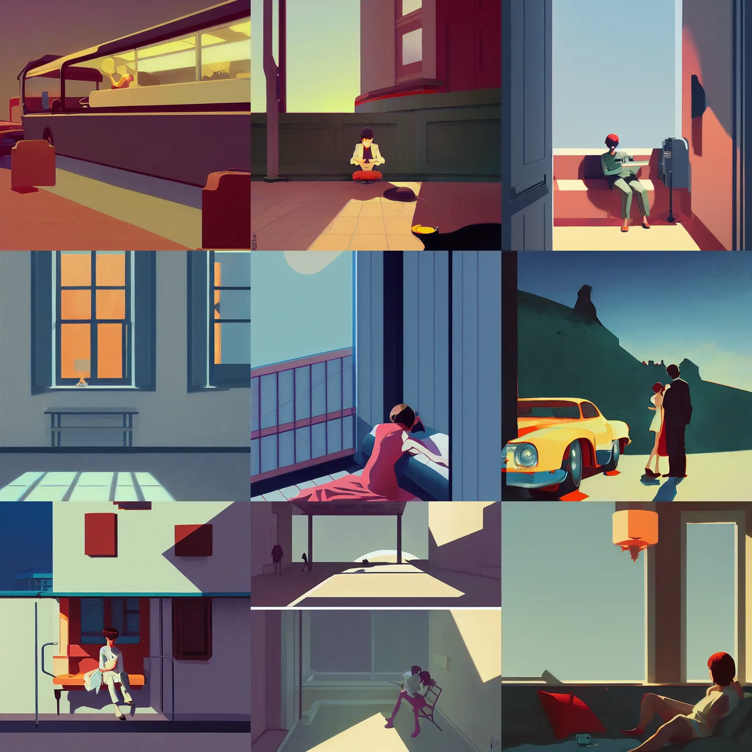 Prompt: everything, everywhere, all at once by atey ghailan and edward hopper