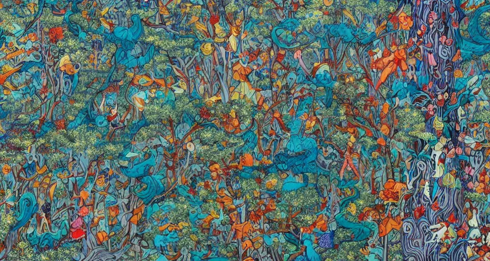 Image similar to Enchanted and magic forest, by James Jean