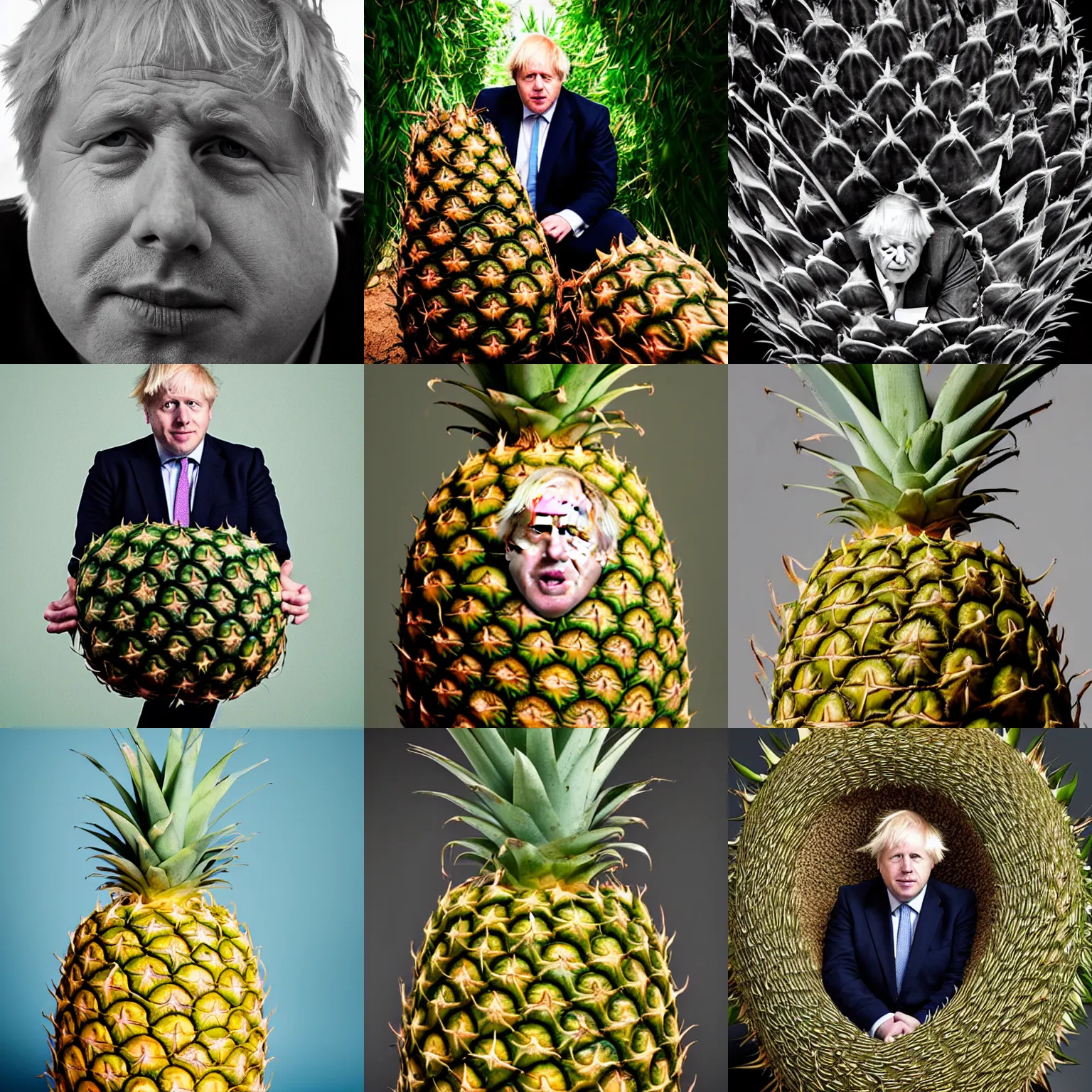 Prompt: boris johnson inside a pineapple, comfy, portrait photography, high quality