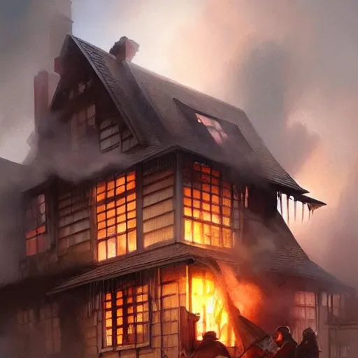 Prompt: ultra realistic illustration, a house on fire, highly detailed, digital painting, artstation, concept art, smooth, sharp focus, illustration, art by artgerm and greg rutkowski and alphonse mucha