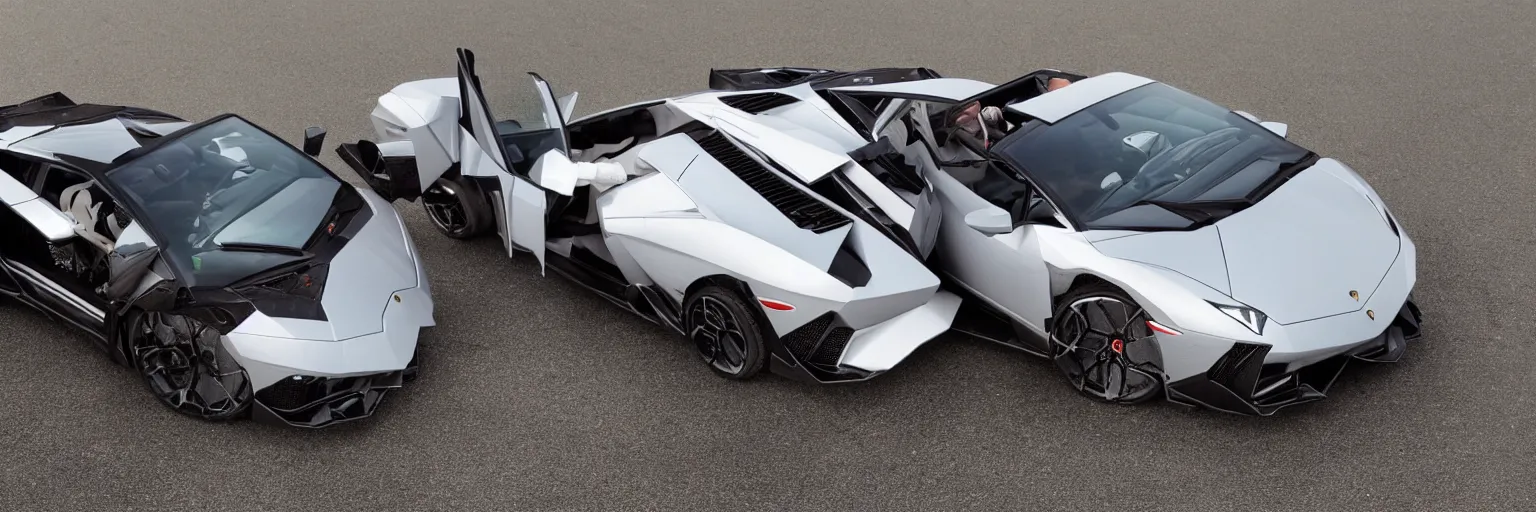 Prompt: a robot is driving a lamborghini