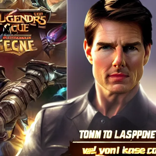 Prompt: Tom Cruise as a character in the game League of Legends, with a background based on the game League of Legends, detailed face