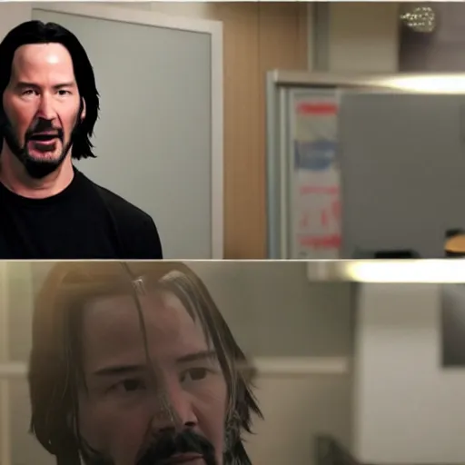 Image similar to Keanu Reeves in the office 4K quality super realistic