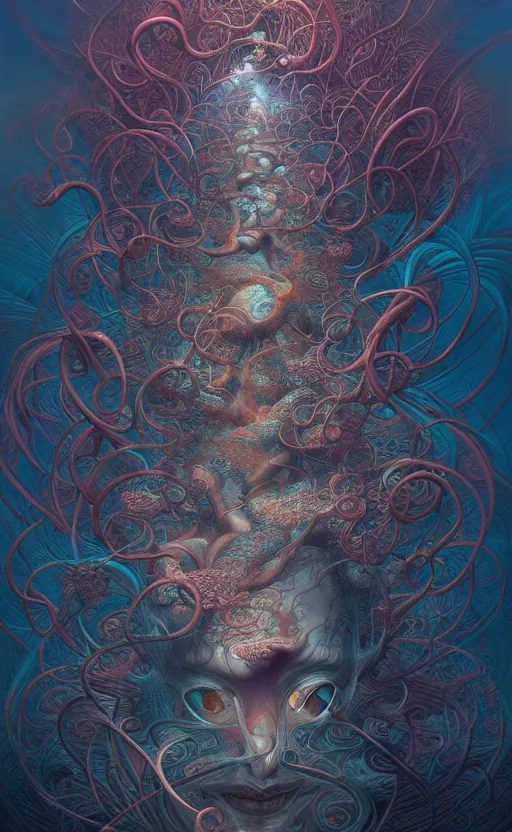 Prompt: a whirlwind of souls rushing inside the metaverse, gorgeous, great barrier reef, intricate, in the style of james jean, brian froud, zdzisław beksinski, hyperdetailed, sharp focus, intricate concept art, digital painting, ambient lighting, 1 6 k, trending on artstationhq, hyper quality