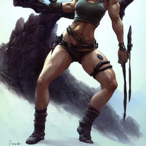 Prompt: lara croft as a female bodybuilder sorceress, fantasy, intricate, elegant, highly detailed, digital painting, artstation, concept art, matte, sharp focus, illustration, art by aenaluck and roberto ferri and greg rutkowski, epic fantasy, digital painting