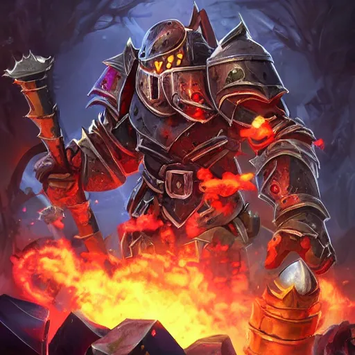 Prompt: Heavy knight’s Gauntlet, the gauntlet, powerful gauntlet, the war gauntlet, war theme, bloodbath battlefield background, fiery battle coloring, hearthstone art style, epic fantasy style art, fantasy epic digital art, epic fantasy card game art