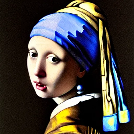 Prompt: painting of girl with a Pearl Earring by Harryhausen