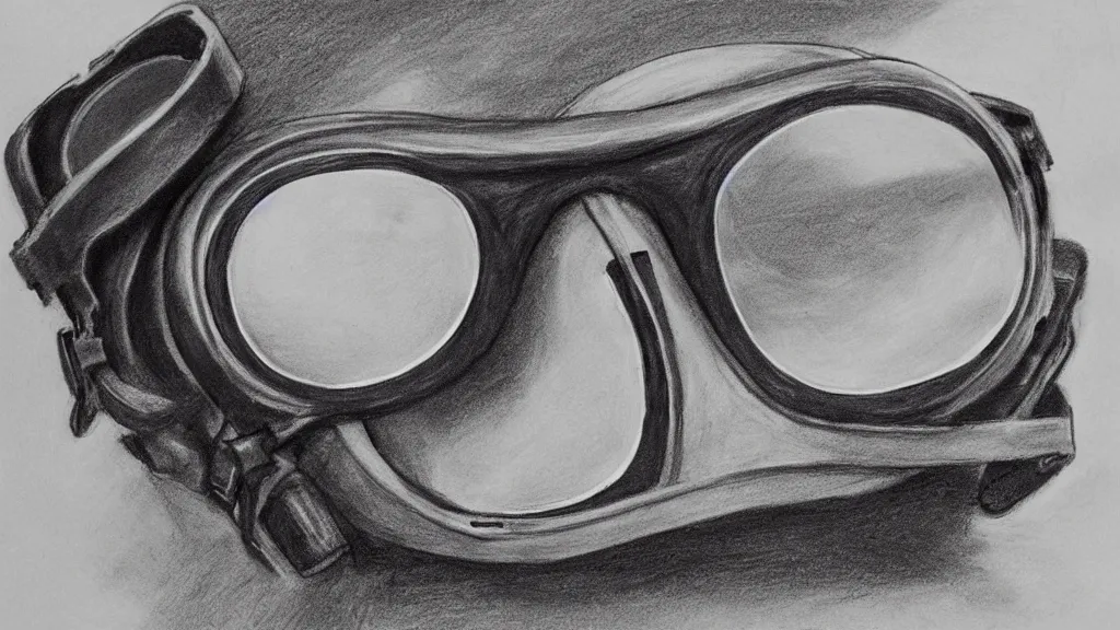 Image similar to charcoal drawing life the very crispest, neatest goggles