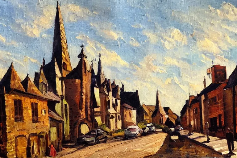 Image similar to middle ages town, oil painting, oil in canvas, brushstrokes