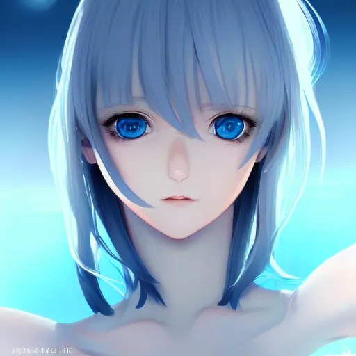 Image similar to high school girl split dimensions, azure blue eyes, silver hair, digital anime art, made by ilya kuvshinov, artgerm and xiaoguaishou, trending on artstation