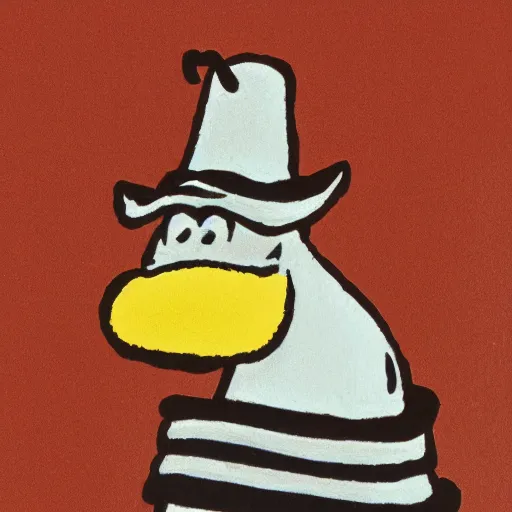 Prompt: moomin wearing a brown hat, classic cartoon, high res