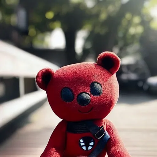 Image similar to a beautiful photo of a plushy deadpool teddy bear, trending on instagram