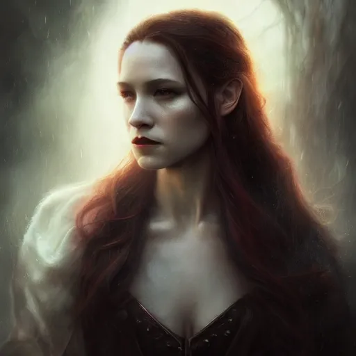 Image similar to Majestic and regal portrait of a riveting female vampire, intricate, epic, elegant, menacing, fantasy, photo realistc, digital painting, hard focus, beautiful volumetric lighting, epic light, ultra detailed, by Leesha Hannigan, Ross Tran, Thierry Doizon, Kai Carpenter, Ignacio Fernández Ríos