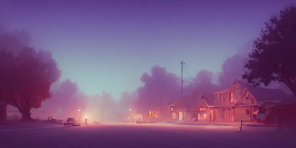 Prompt: sleepy rural town in middle america by christopher balaskas, jordan grimmer, prismatic, rococo, pearlescent, reflective, shimmering, highly detailed, masterpiece, dreamy, concept art, cinema lighting, 8 k, trending on artstation