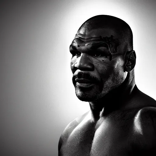 Image similar to a still of mike tyson, cinematic, 4 k, god rays through fog