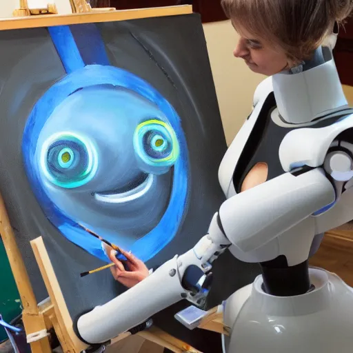 Image similar to recursive image of a robot painting a canvas painting of a robot painting a canvas painting …