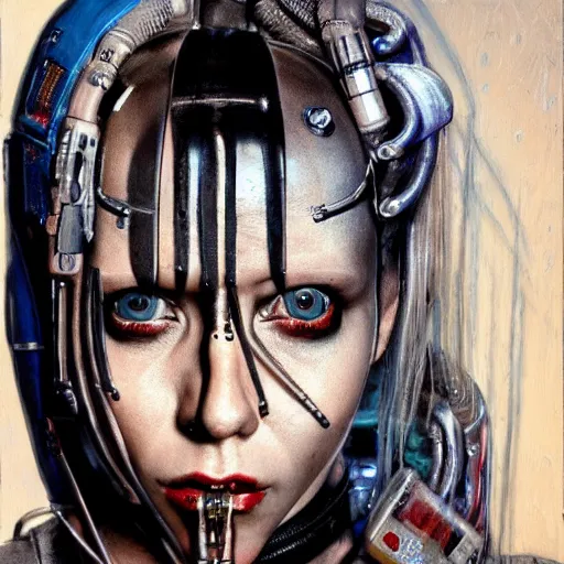 Prompt: cyberpunk portrait of Yolandi Visser, in the style of h.r giger, norman rockwell, giger, highly detailed, soft lighting, 8k resolution, oil on canvas