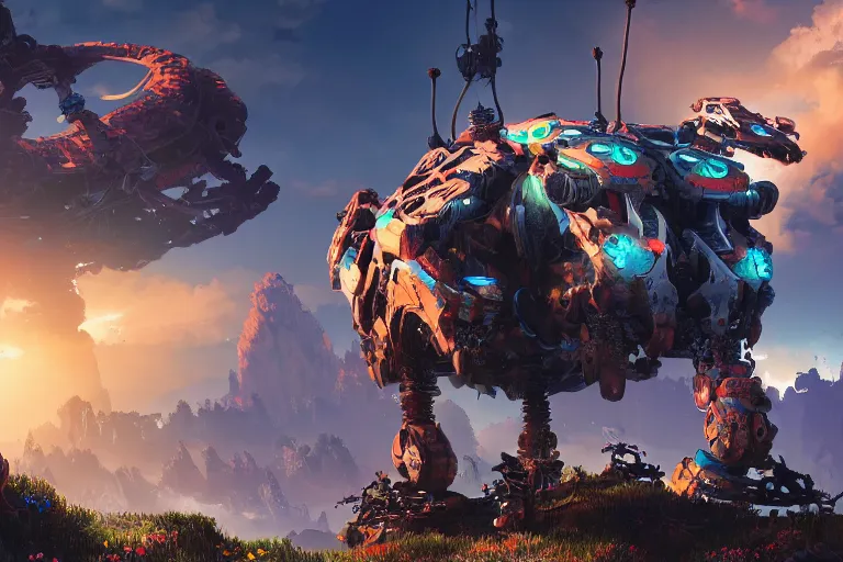 Image similar to clamberjaw machine mecanical creature robot of horizon forbidden west horizon zero dawn bioluminiscence global illumination ray tracing hdr fanart arstation by ian pesty and alena aenami artworks in 4 k