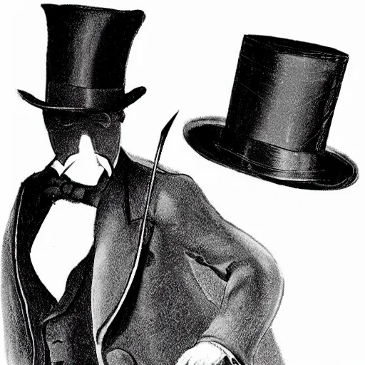 Prompt: gentleman shadow with a top hat and a cane