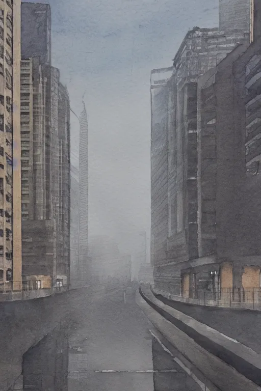 Image similar to A watercolor depicting an empty Shanghai Xujiahui, gloomy weather, high contrast, smooth, by Joseph Zbikowicz, 8k