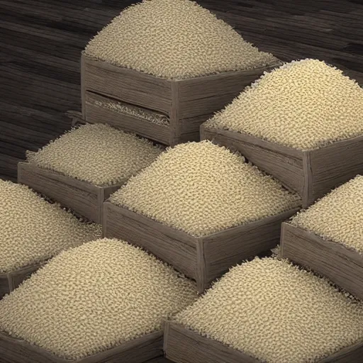 Image similar to Piles of rice scattered, unreal engine render