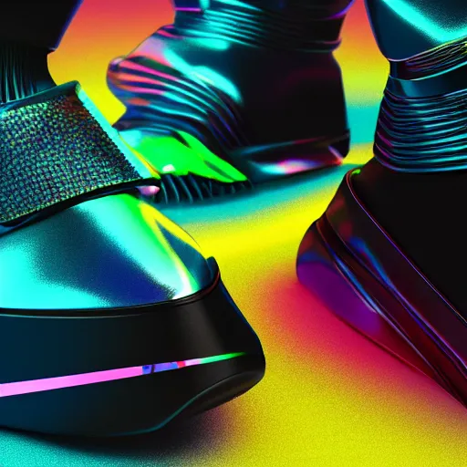 Image similar to photo of futuristic balenciaga and vetements sneakers by felipe pantone and giger and cronenberg, ultra rendered extreme realism and detail, 8 k, pbr, surreal, colorful, direct lighting,