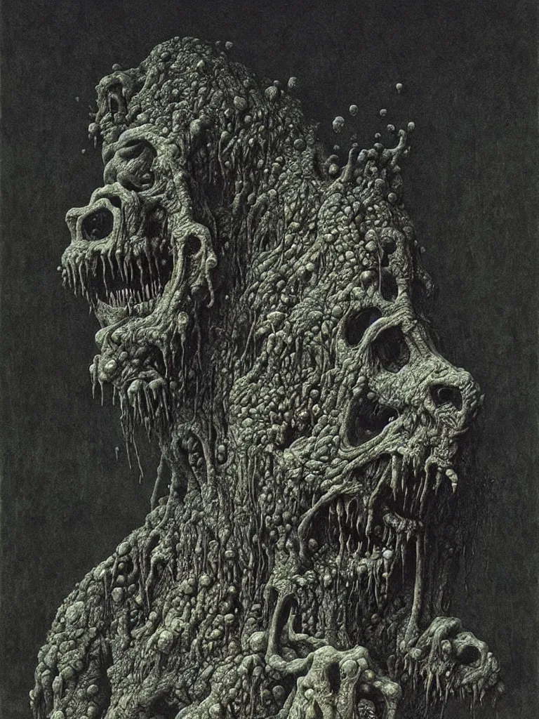 Prompt: horrid, abominable, disgusting, vile, revolting, fanged creature, beksinski