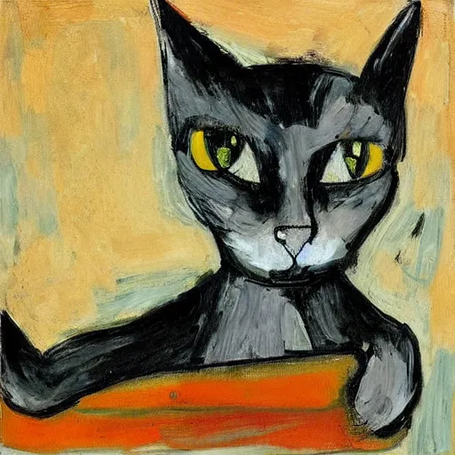 Image similar to cute cats by Frank Auerbach