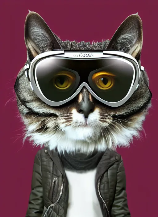 Image similar to a cat owl hybrid digital art wearing aviator goggles and jacket