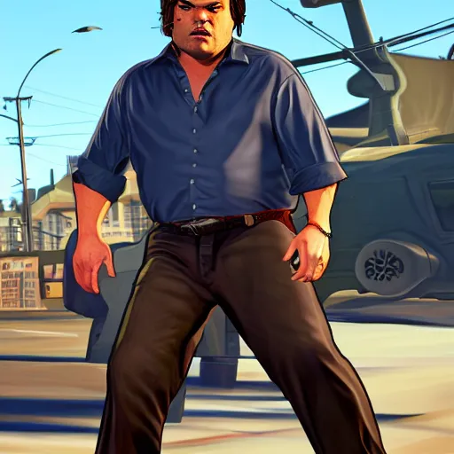 Prompt: jack black gta 5 artwork, highly detailed, classic pose