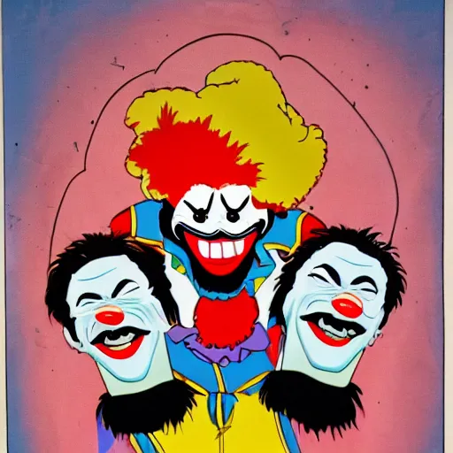 Image similar to clown mr. t pop band, detailed facial expressions, 1 9 8 0 s aesthetic