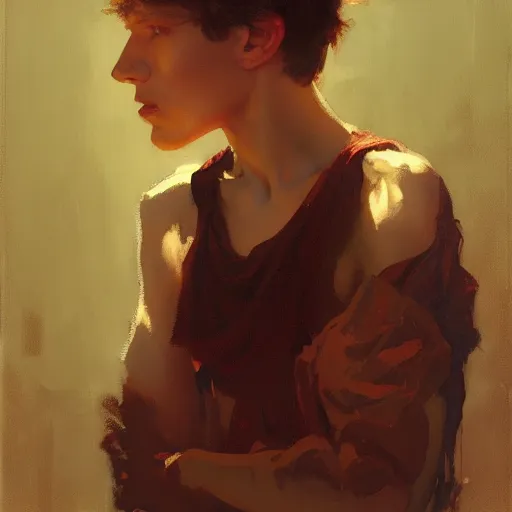 Image similar to tom holland, intricate, elegant, highly detailed, greg manchess, mucha, liepke, ruan jia, jeffrey catherine jones, ridley scott