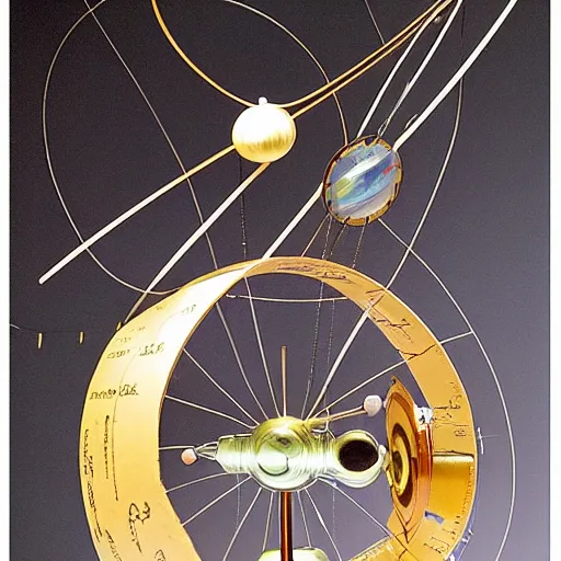 Image similar to a kinetic sculpture of this solar system, sun, orrery, canon 5 d 5 0 mm lens, papier - mache, studio, 1 9 2 8