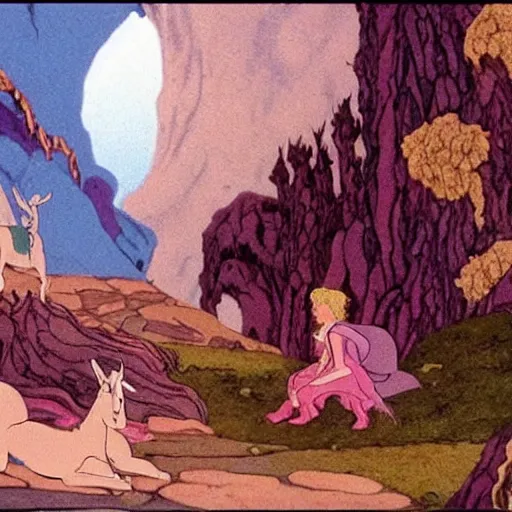 Image similar to still from the film the last unicorn, 8 k, extremely detailed, in the style of edmund dulac