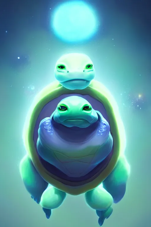 Image similar to super cute Bioluminescent Space Turtle character concept, soft light, soft mood, realistic body features and face, illustration, painting oil on canvas by Elena Zhurikhina and Goro Fujita and Charlie Bowater, octane render trending on artstation, 4k, 8k, HD