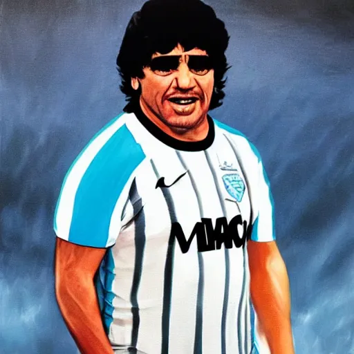 Prompt: diego maradona in movie 3 0 0 painted in white and cyan