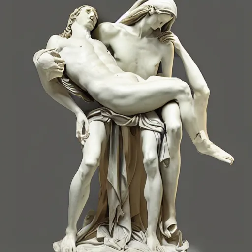 Image similar to a well-lit detailed studio photo of a marble sculpture of the pieta by Antonio Canova