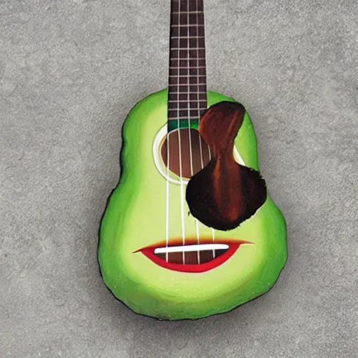 Image similar to avocado ukulele painted by dali