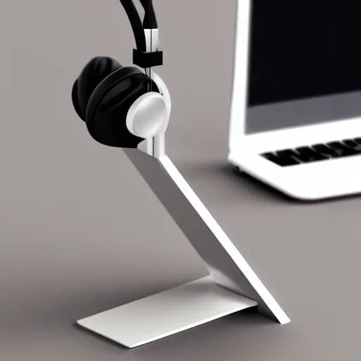 Image similar to wireless headphone stand stand, futuristic, techno, cyberpunk, product design, render, concept, fun, geometric