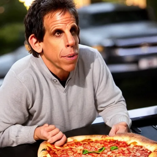 Prompt: ben stiller eating a pizza
