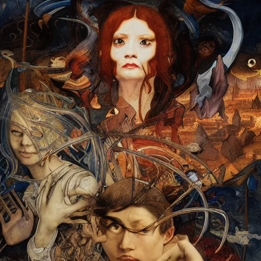 Image similar to disasterpiece holy levy taxation facticity disciples atonal estrangement, by Edgar Maxence and Ross Tran and Michael Whelan and Da Vinci and Caravaggio and J.M.W Turner and Brueghel metal watercolor intricate line drawings, terrible covenant, mixed techniques, detailed and detailed intricate faces, 4k resolution