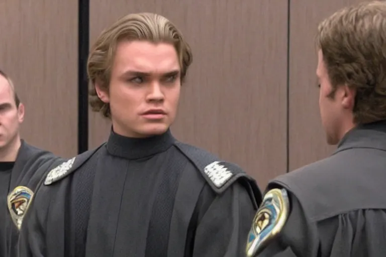 Image similar to anakin skywalker wearing prisoner's uniform in court being defended by saul goodman, court images, 1 0 8 0 p, court archive images