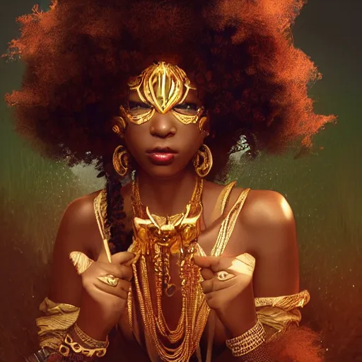 Image similar to the portrait, masked beautiful swahili female violinist, exotic costumes, gold jewelry, black curly afro hair, ultra realistic, illustration by wenjun lin, irakli nadar, bright colors, octopath traveler, wenjun lin, unreal engine 5 highly rendered, global illumination, radiant light, detailed and intricate environment