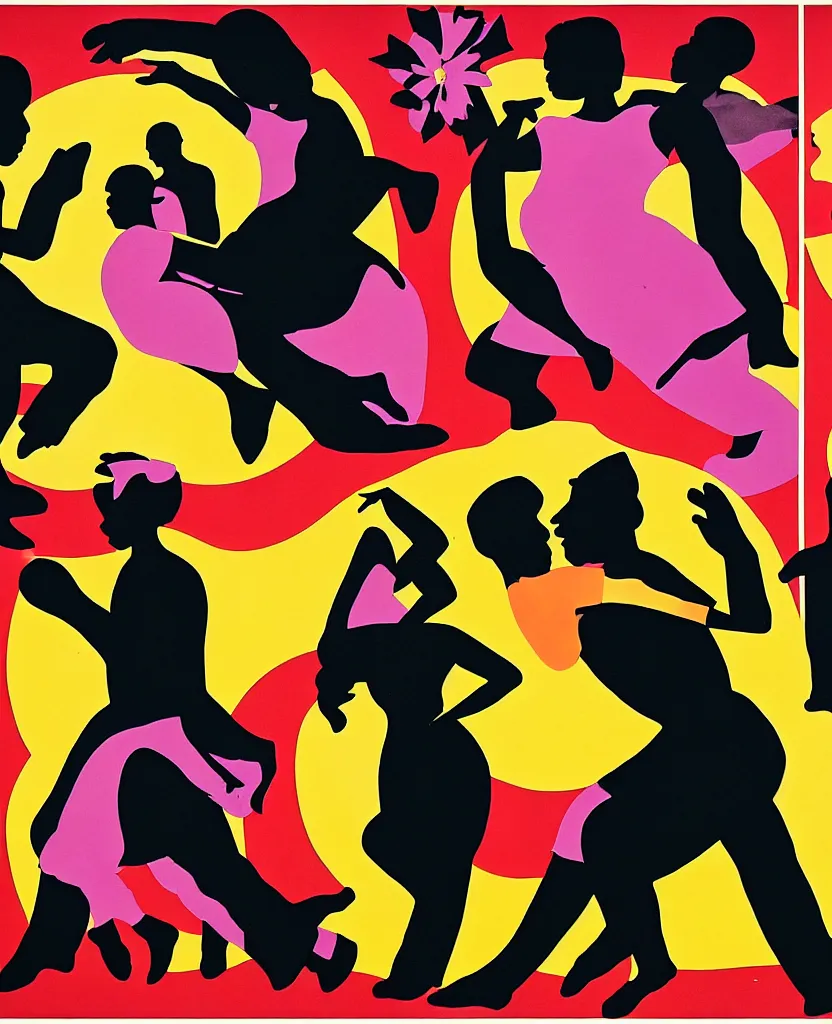 Image similar to a collage of a man and a woman dancing, a poster by robert colescott, behance, black arts movement, poster art, concert poster, artwork