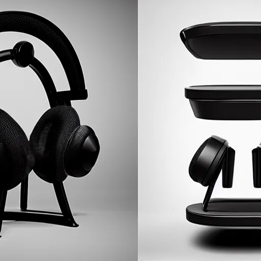 Image similar to wireless headphone stand, futuristic, techno, cyberpunk, product design, render, concept