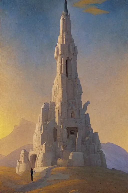 Prompt: holy painted tower of the moon, by Sylvain Sarrailh and Nicholas Roerich and Annie Swynnerton and Gaston Bussière, dramatic cinematic lighting , ornate architecture, sacred artifacts, lost civilizations, smooth, sharp focus, extremely detailed