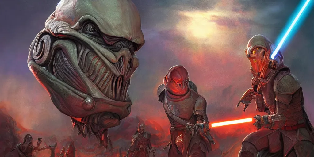 Image similar to bright, colorful, realistic, detailed from Elder Scrolls: shivering isles concept art starwars alien portriat backlighting, kodachrome, high contrast, highly detailed, sharp focus, digital painting, concept art, illustration, trending on artstation, comic book by Alex Ross and Adam Adamowicz cover art