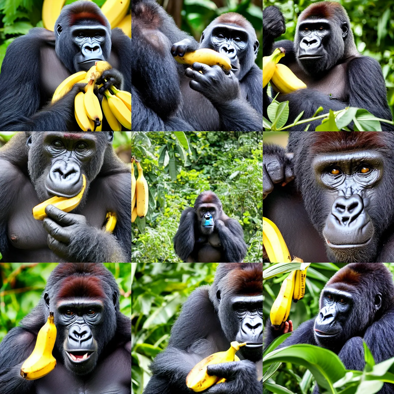 Prompt: gorilla overdosing on banana